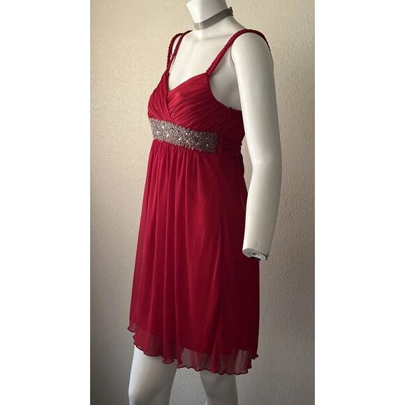 VTG Y2K City Triangles Red Beaded Empire Babydoll Dress Medium HOCO Prom Formal - Picture 7 of 16
